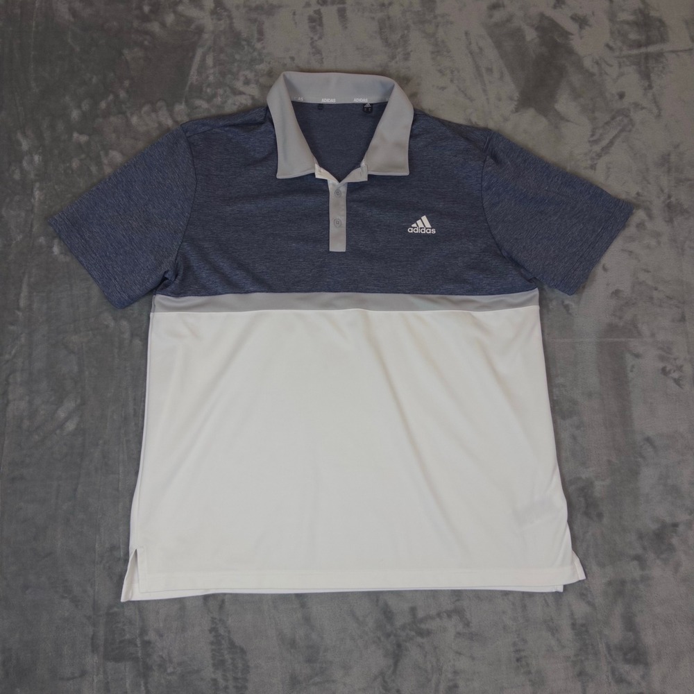 Adidas Golf Polo Shirt Mens XL Blue White Colorblock Short Sleeve Performance